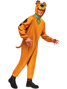 Person wearing a Scooby-Doo costume on a white background
