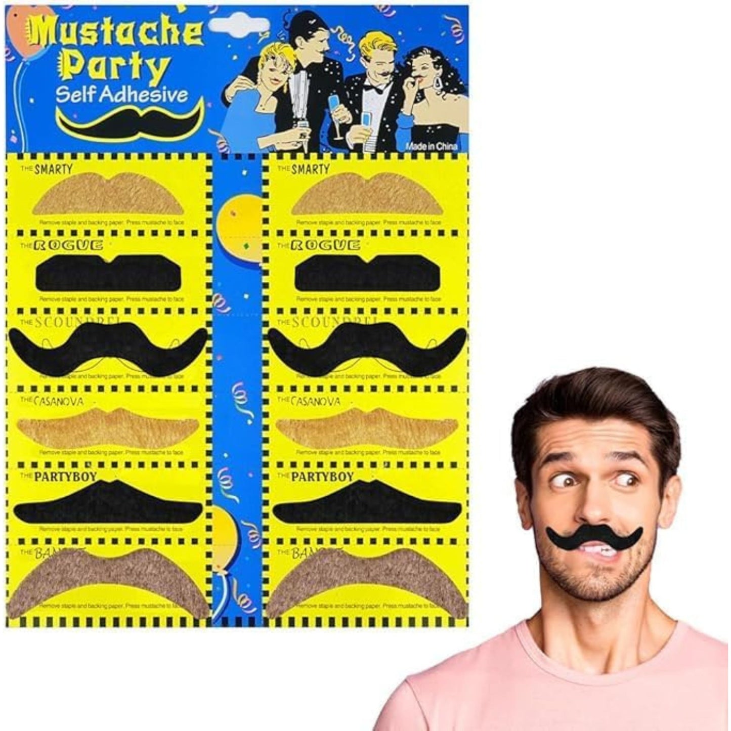 12 Various Coloured Fake Moustaches