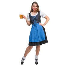 Woman in a traditional Bavarian outfit holding a beer mug on a white background