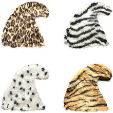 animal print gnome curly hats on a white background