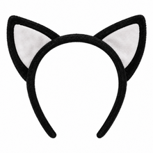 Black cat ears headband with white plush inner lining, shown on a plain white background.