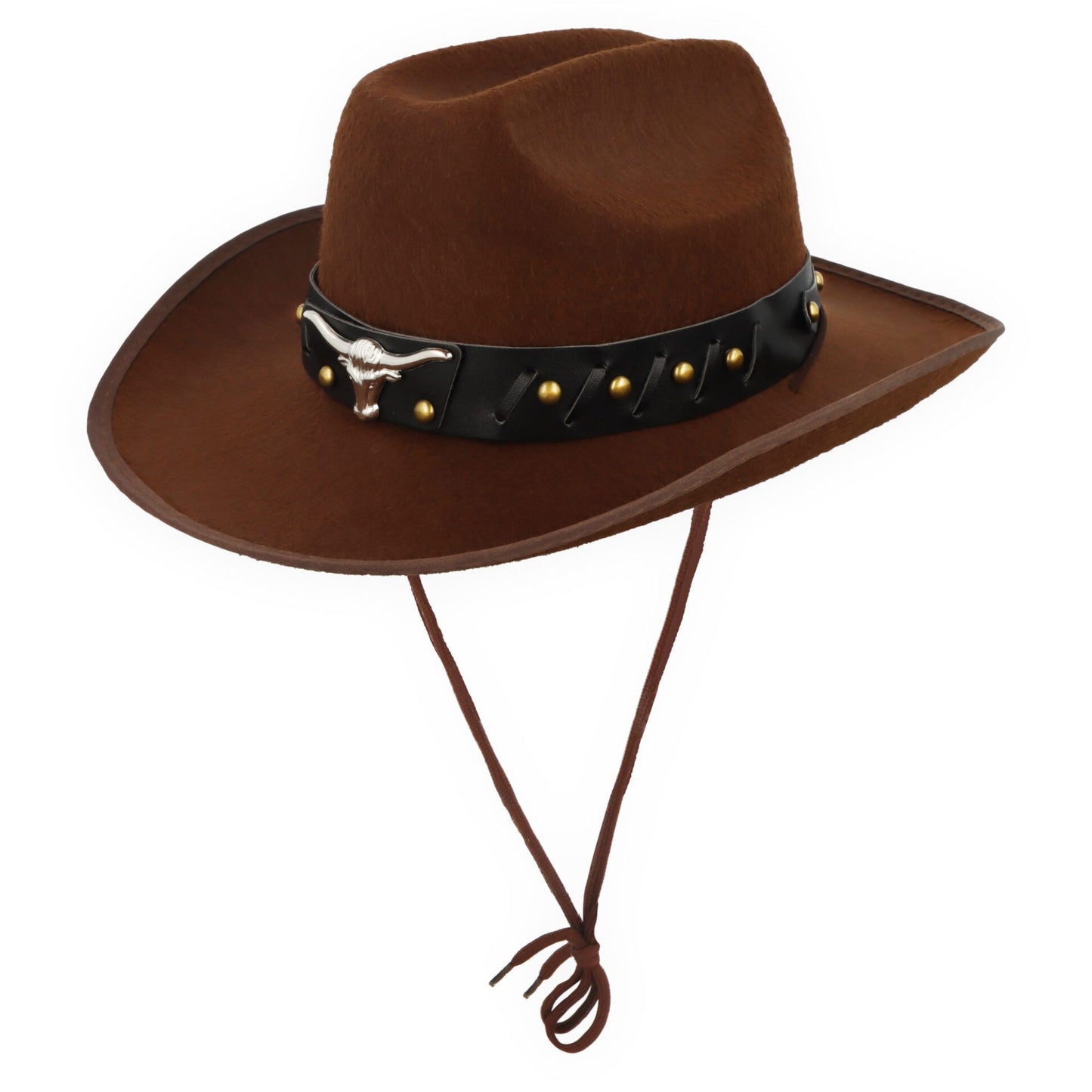 Deluxe Brown Cowboy Hat With Bull Head