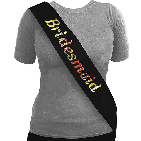1 x Bridesmaid Sash (Black/Holographic)