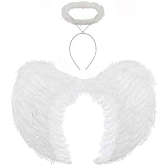 Feather Angel Wings With Halo - White