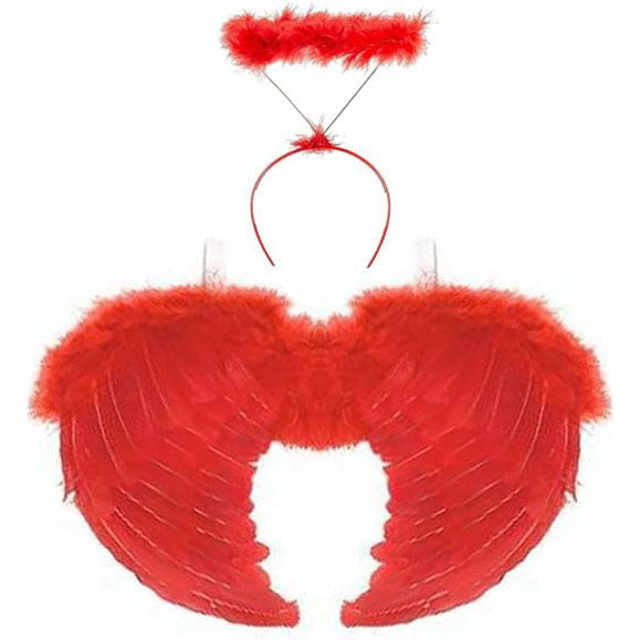 Feather Angel Wings With Halo - Red