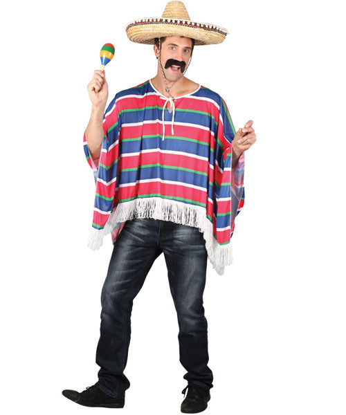 Mexican Poncho - Red & Blue