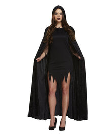 Long Black Velvet Cape With Hood