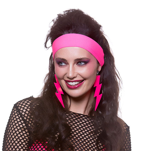 80's Lightning Earrings - Neon Pink