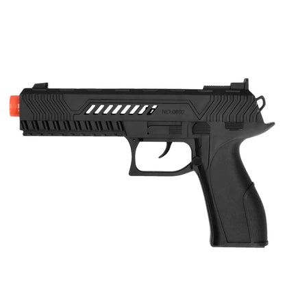 Black police gun with red tip on a white background