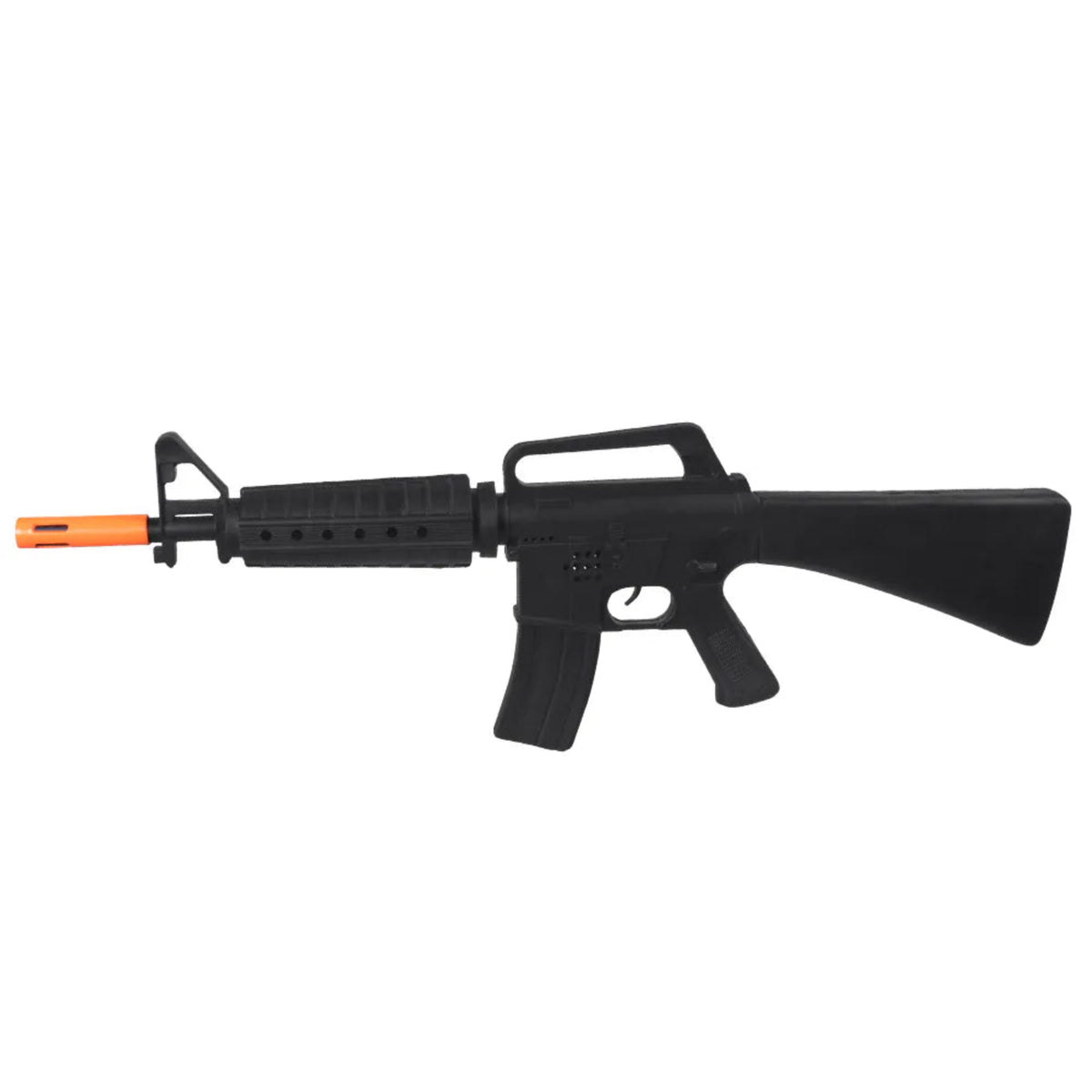 Black rifle model with orange tip on a white background