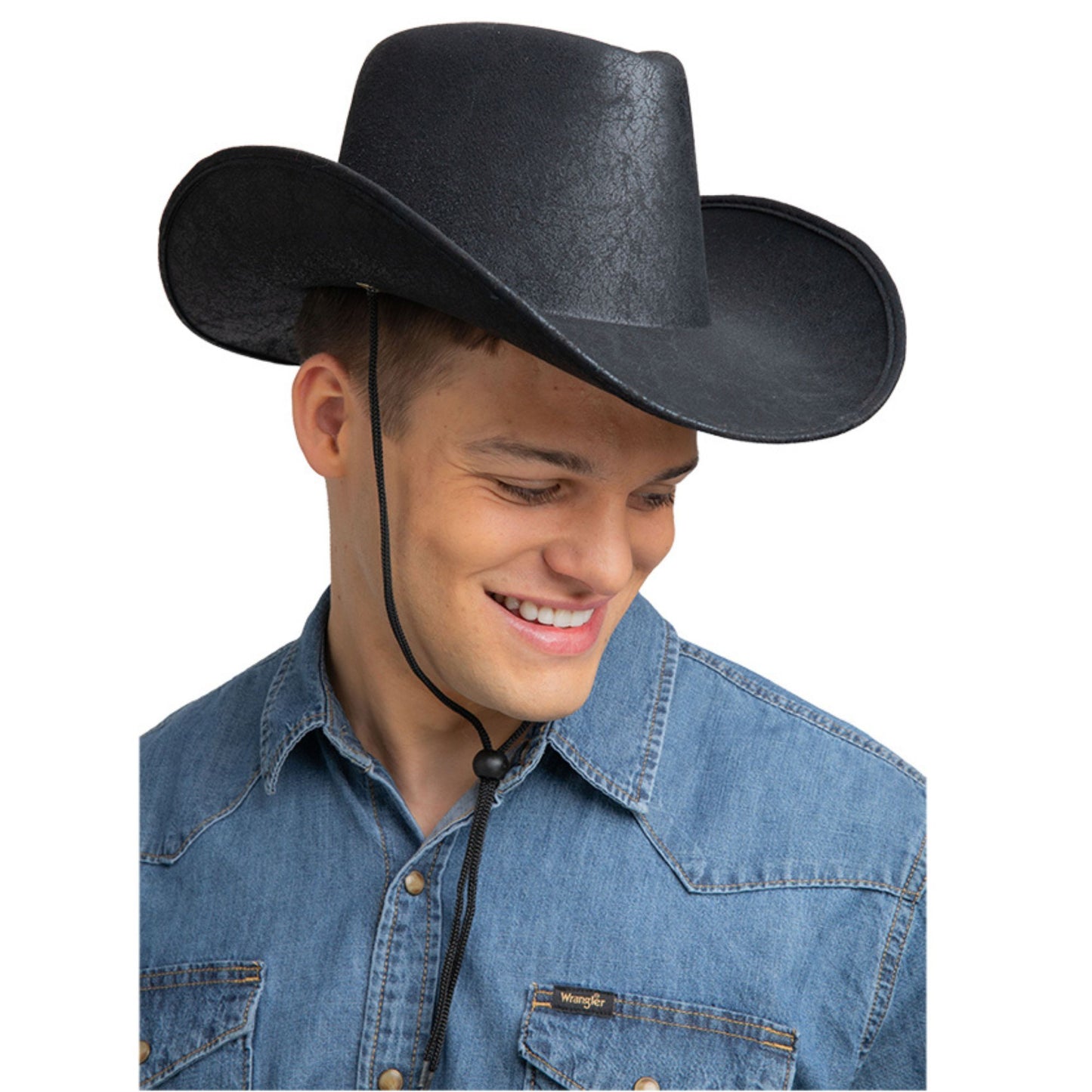 Aged Faux Leather Cowboy Hat - Black