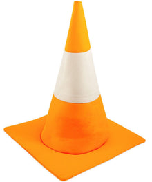 A novelty traffic cone costume hat with a bright orange base, a white middle band, and an orange pointed top, shown on a plain white background.