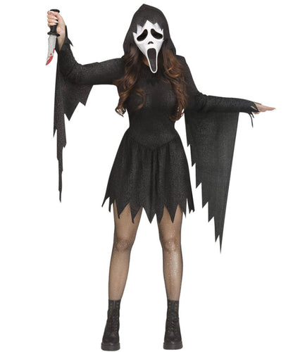 Ladies Ghost Face - Black Glitter