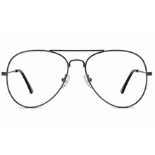 Thin metal aviator-style eyeglasses with clear lenses, shown from the front on a plain white background.