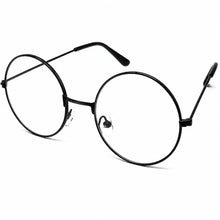 Thin black metal round eyeglasses with temple arms, shown from the side on a plain white background.