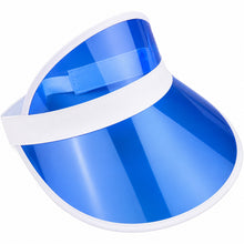 A clear blue visor face shield with a white adjustable strap, shown on a solid white background.