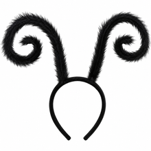 Black fuzzy insect antenna on a black headband, shown against a plain white background.