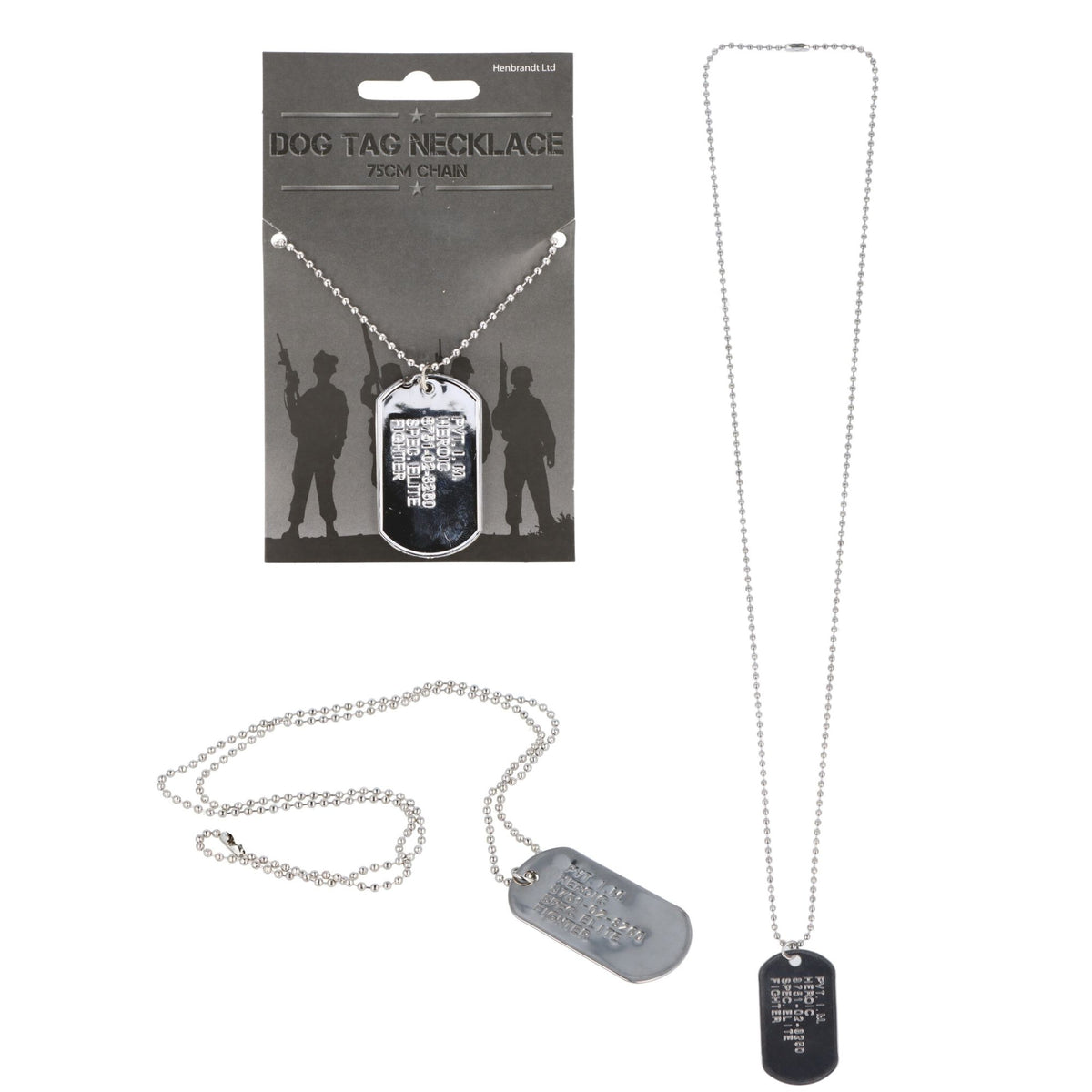 Dog tag necklace with two tags on a white background