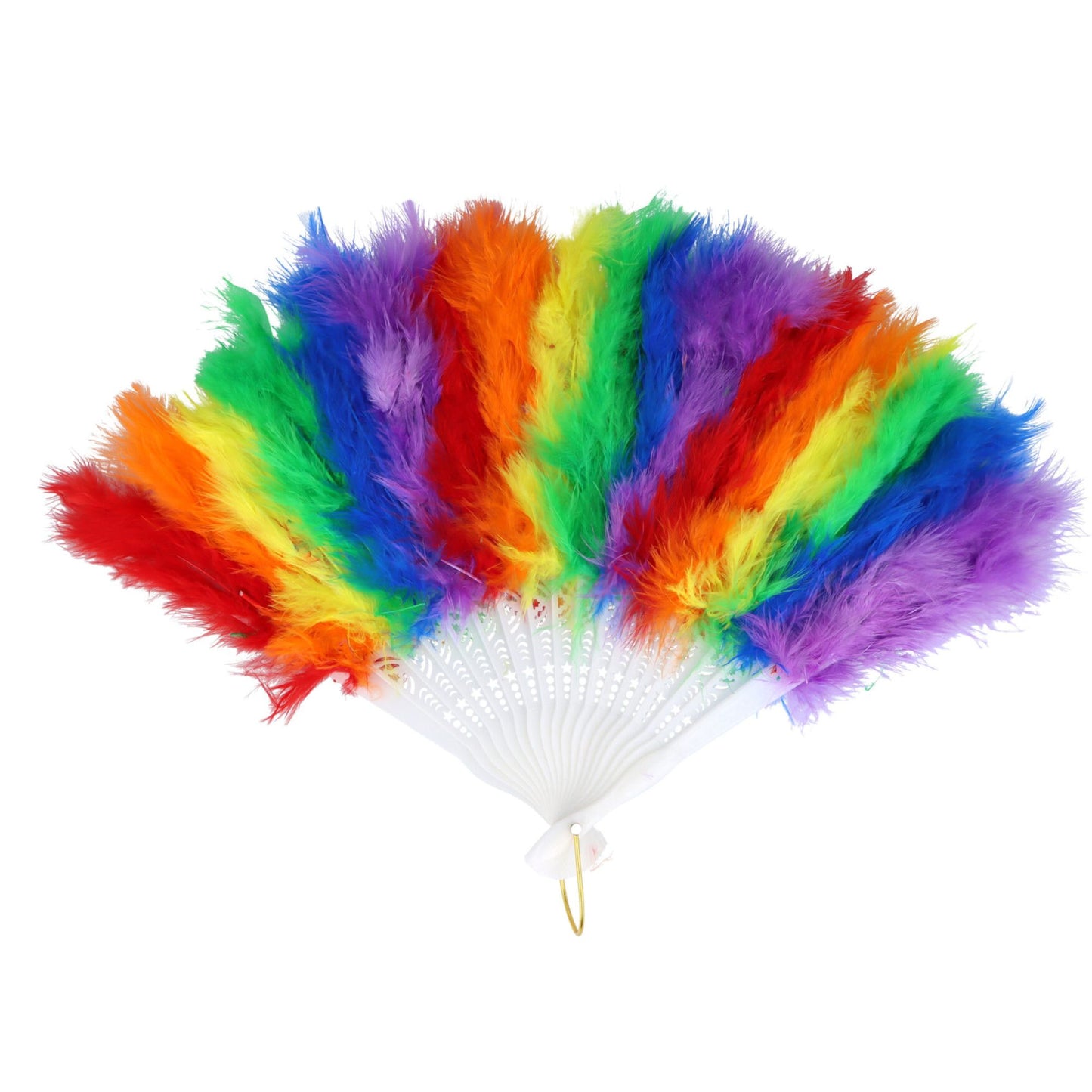 Rainbow Pride Folding Feather Fan