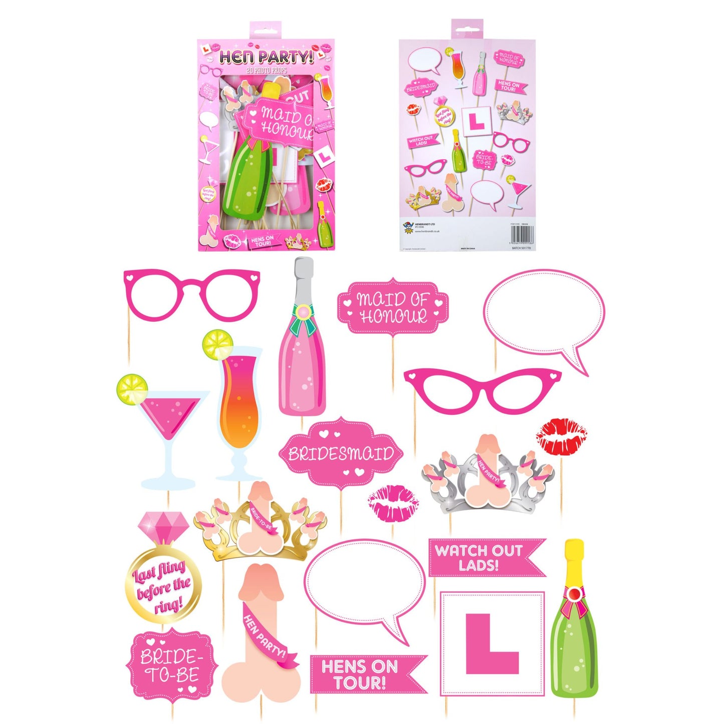 Hen Party Photo Booth Props on Sticks