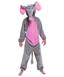 Gray elephant costume with pink trunk on a white background