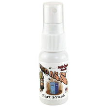 Liquid ass Fart spray pump action bottle with a label on a white background
