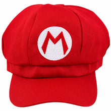 A red newsboy cap featuring the iconic white circle with a red 'M' logo on the front, representing Mario.
