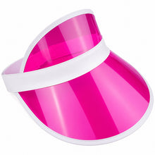 A bright pink translucent visor with a white band, shown on a plain white background.