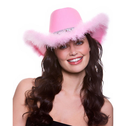 Fluffy Sequin Cowboy Hat - Pink
