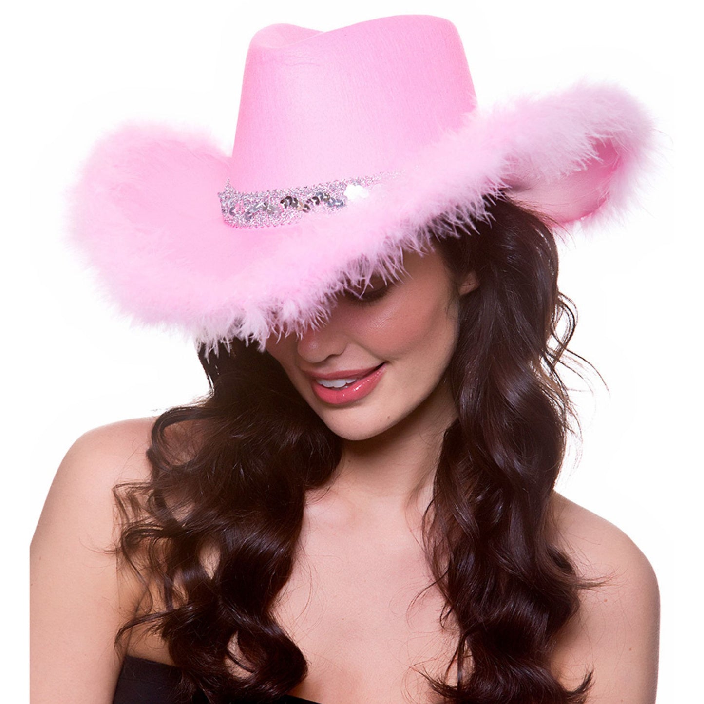 Fluffy Sequin Cowboy Hat - Pink