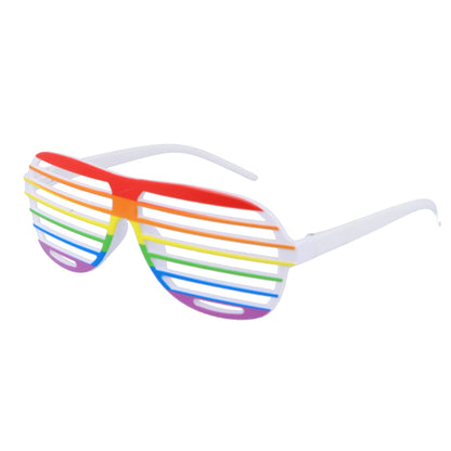 Rainbow striped sunglasses on a white background