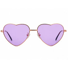 Heart-shaped aviator sunglasses with light purple lenses and a thin rose gold metal frame, shown against a plain white background.