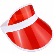 A red visor with a white adjustable headband, shown on a plain white background.