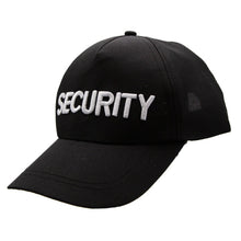 Black cap with 'SECURITY' embroidered on it against a white background