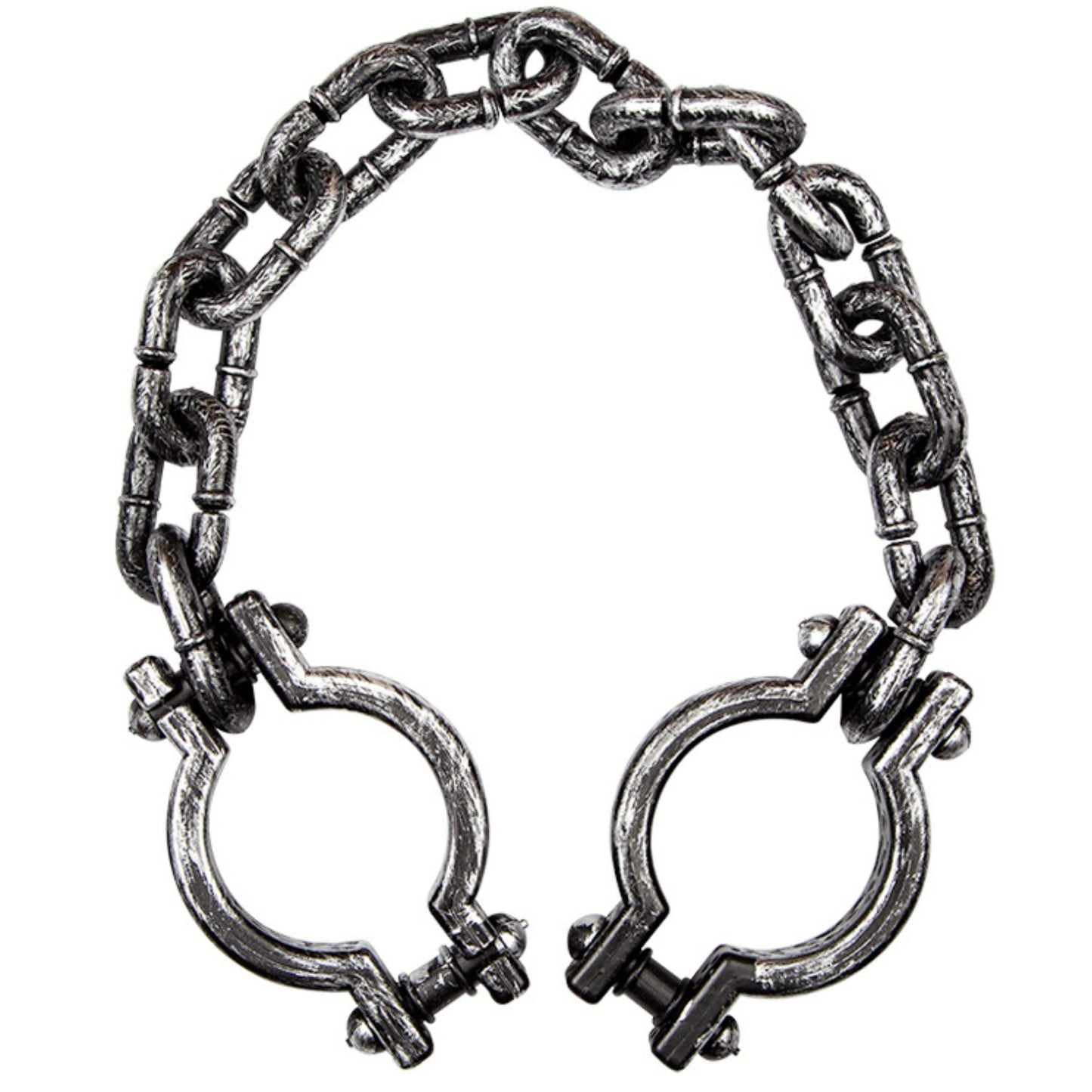 A gothic-style metal chain bracelet featuring heavy links and padlock-shaped end pieces with visible screws and bolts, shown on a plain white background.