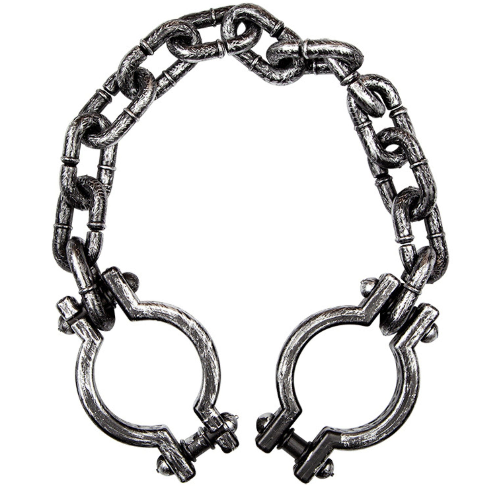 A gothic-style metal chain bracelet featuring heavy links and padlock-shaped end pieces with visible screws and bolts, shown on a plain white background.