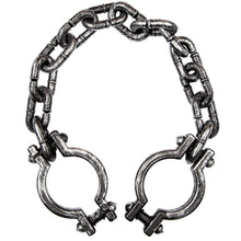A gothic-style metal chain bracelet featuring heavy links and padlock-shaped end pieces with visible screws and bolts, shown on a plain white background.