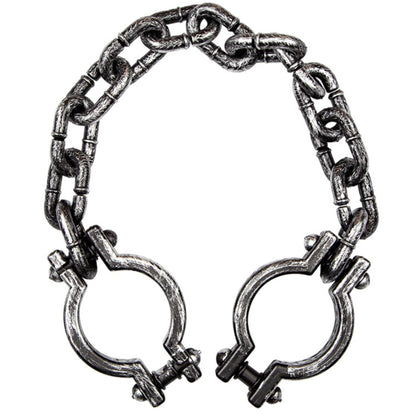 A gothic-style metal chain bracelet featuring heavy links and padlock-shaped end pieces with visible screws and bolts, shown on a plain white background.