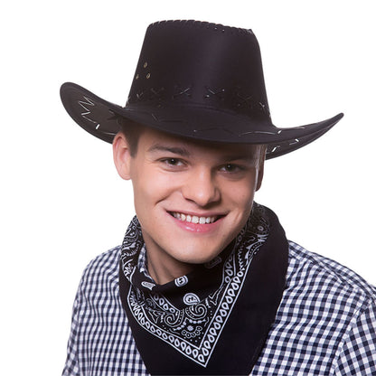Suede Cowboy Hat - Black W/ Stitch Detail