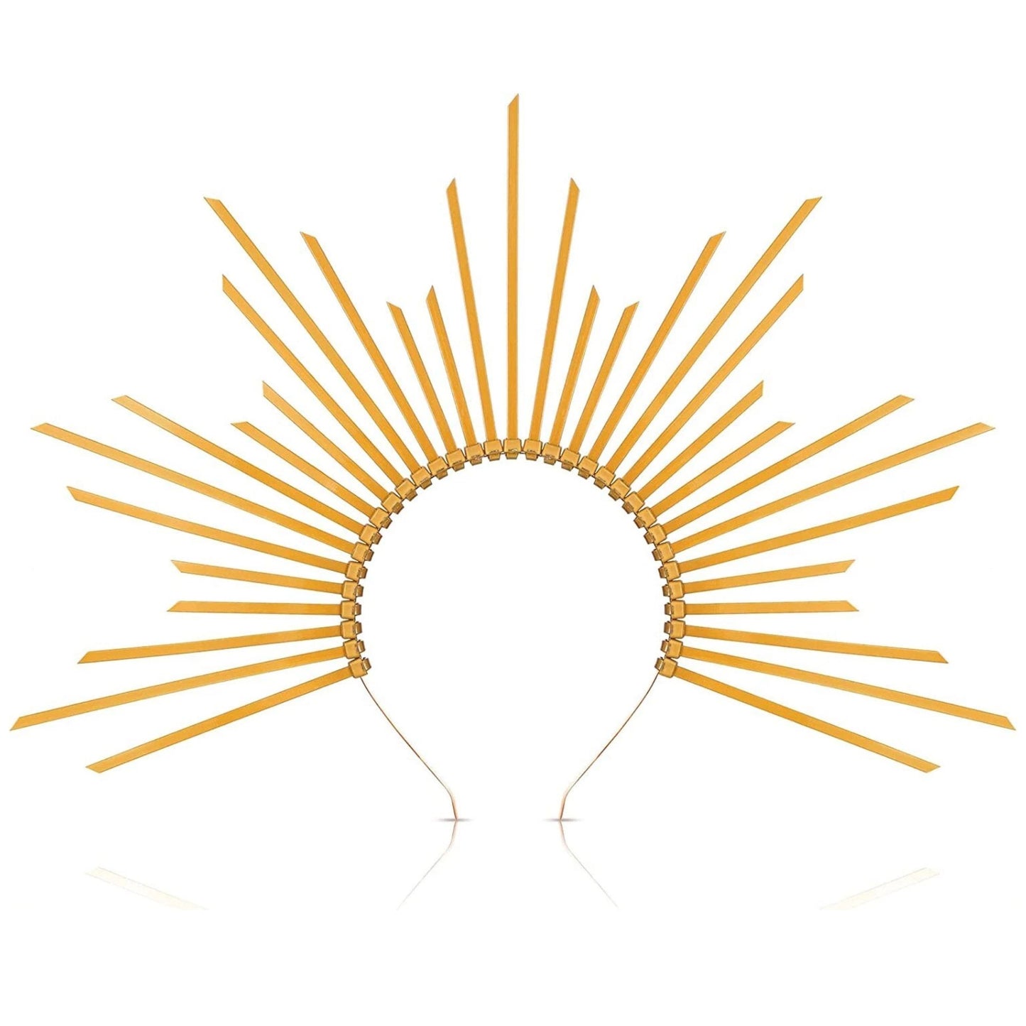 Decorative headpiece with sunburst design on a white background