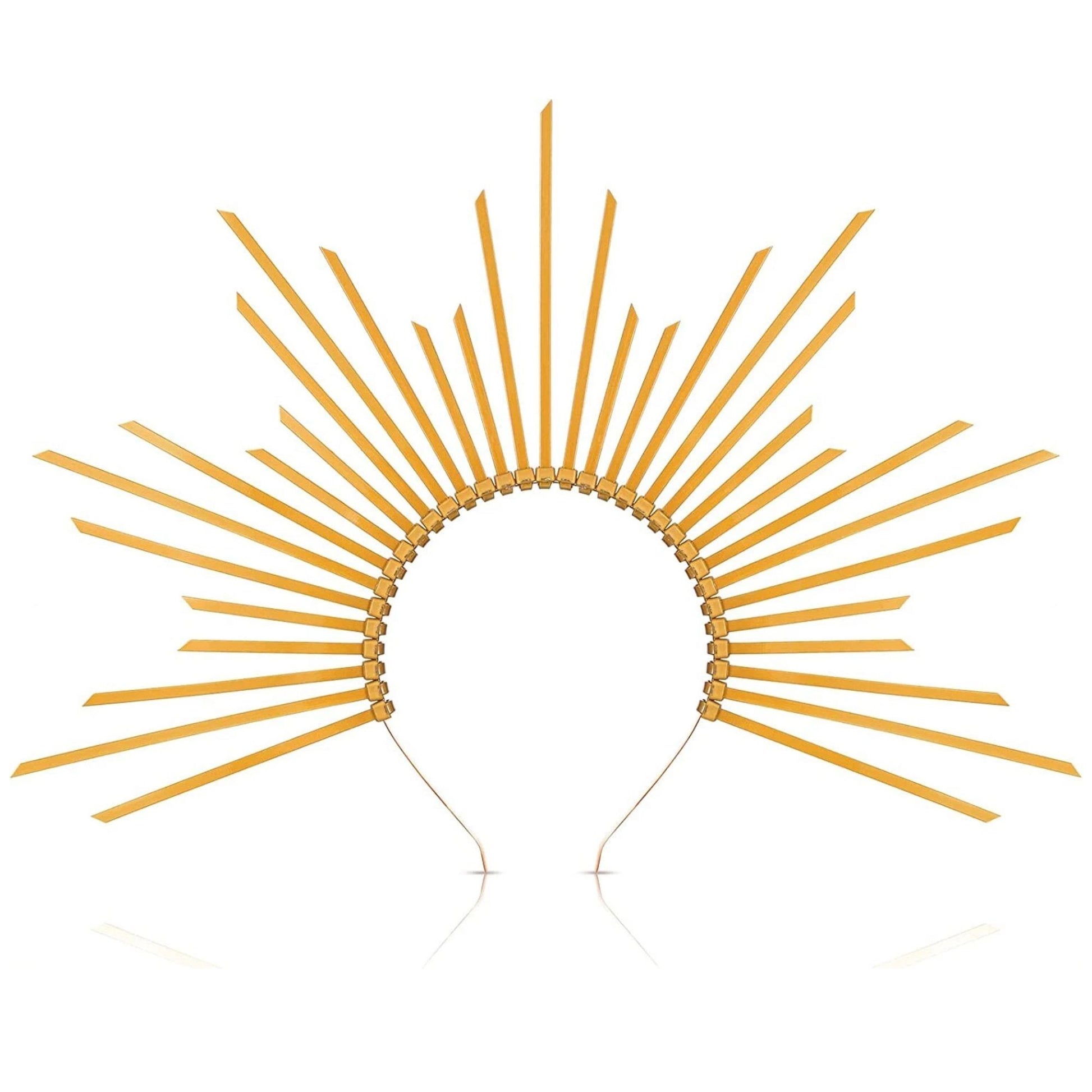 Decorative headpiece with sunburst design on a white background