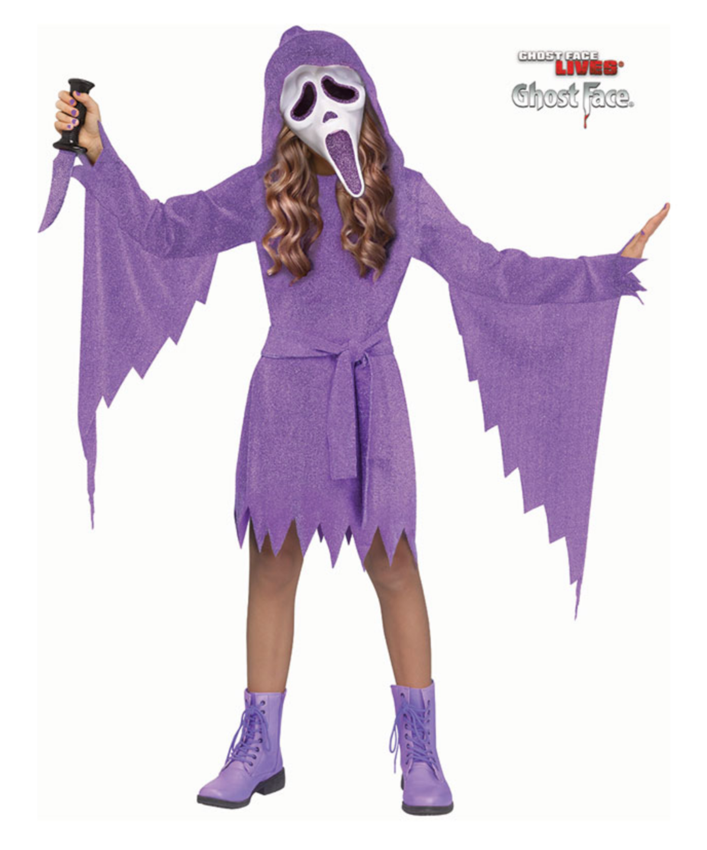 Kid's Glitter Ghostface Costume - Lavender